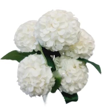 Imagem de Buquê Artificial de Cravo Crisântemo e Hortênsia com 5 Flores para Decoração Casamentos e Arranjos(1,Branco)