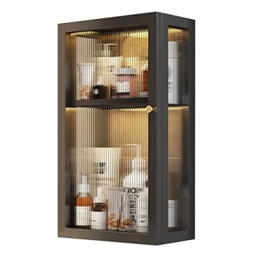 Imagem de Armário de remédios de banheiro montado na parede, rack de cosméticos sem perfuração, prateleira flutuante para armazenamento de cozinha e vaso sanitário, cor nero, tamanho: 30 x 14 x 53 cm, solução