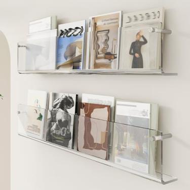Imagem de Pacote com 2 porta-revistas de acrílico transparente - organizador de arquivos montado na parede, suporte de brochura multiuso, suporte de exibição para escritório, exposições e uso doméstico (L60 cm