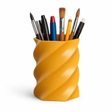 Imagem de Porta Canetas de Mesa com Design Espiral Torcido Moderno, Organizador de Escritório, Amarelo (Vermelho)