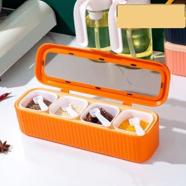 Imagem de LiebeWH Caixa de Tempero Com Tampa Transparente, Organizador de Especiarias de Plástico Com 4 Compartimentos, Conjunto de Recipientes de Vedação de Frescor para Casa e Restaurante (Laranja)