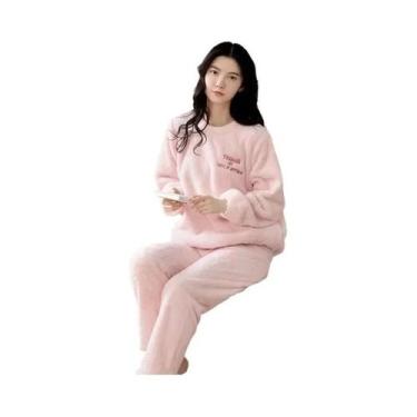Imagem de Pijamas Femininos De Flanela Grossa E Quente, Conjunto De Loungewear C