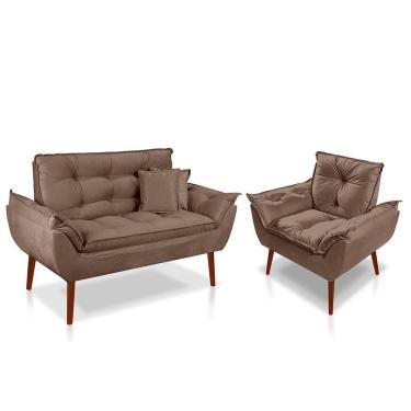 Imagem de Kit 01 Poltrona Opala + 01 Namoradeira Opala + 02 Almofadas Suede Cappuccino