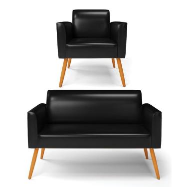 Imagem de Sofá Namoradeira Com Poltrona Pés Palito Castanho Marisa Corano D03 - D\'rossi Cor Preto