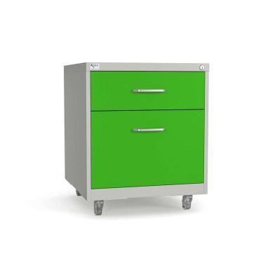 Imagem de Gaveteiro de Aço 2 Gavetas com Rodízios com Chave Verde/Cinza