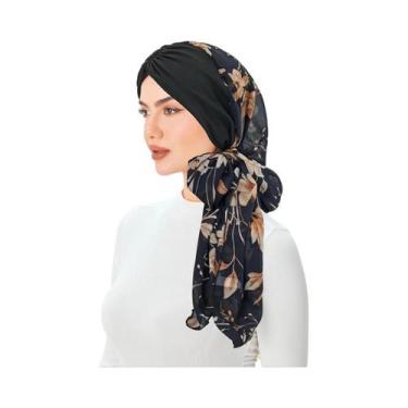 Imagem de Turbante Pré-Amarrado Com Estampa Floral Para Mulheres, Hijab, Chapéu 