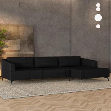 Imagem de Sofá 4 Lugares 306cm com Chaise Direito Eko Couro Preto Z55 - Mpozenato