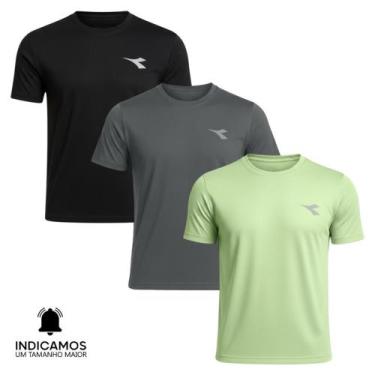 Imagem de Kit 3 Camisetas Diadora Small Logo Masculina - Verde Claro e Chumbo XG