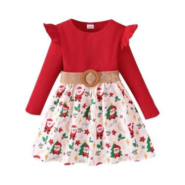 Imagem de Vestido De Saia Floral Vermelha De Manga Longa Para Meninas, Ideal Par