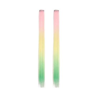 Imagem de Extensões De Cabelo Sintético Com Clipe Em Gradiente Tricolor Arco-Íri