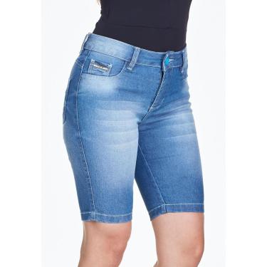 Imagem de Bermuda Jeans Feminina HNO Cós Alto Ciclista Azul Claro-Feminino