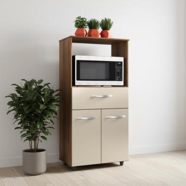 Imagem de Balcão Multiuso Para Cozinha 2 Portas 1 Gaveta Com Nicho Savana-off White Savana-off White