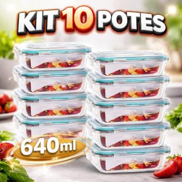 Imagem de Jogo 10 Potes De Vidro Marmita Tampa 4 Trava Hermética 640ml - WELLMIX