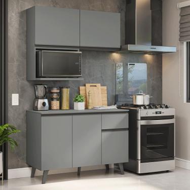 Imagem de Armário de Cozinha Compacta Nice 3 Portas em MDP 120 cm Cinza com Nicho Aéreo para Forn...