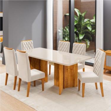 Imagem de Mesa de Jantar 6 Lugares Andriolli com Vidro Marrom/Off White/Pastel - Viero Móveis
