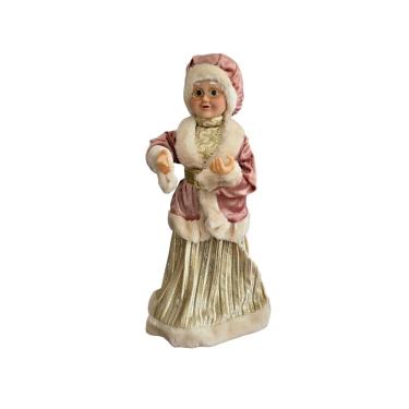 Imagem de Decoração de Natal Mamãe Noel Casaco Veludo Rosa Vestido Champanhe 45CM em Pé para Ambi...