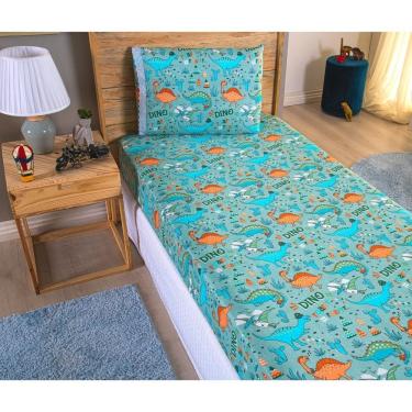 Imagem de Kit Jogo de Lençol Solteiro Dinos 2 Peças 100% Poliéster Microfibra 170 Fios com Elástico Estampa Outras OEM