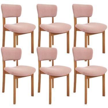 Imagem de Kit 06 Cadeiras Para Sala De Jantar Cozinha Living Estofada Dara L02 Bouclê Rosê - Lyam Decor