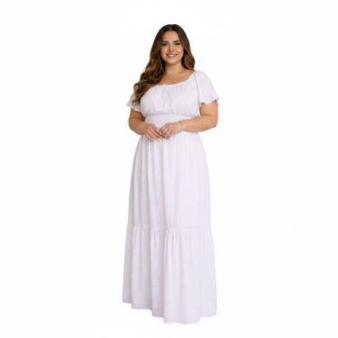 Imagem de Vestido cigana plus size longo manga curta viscolinho - SP STORE, Bran