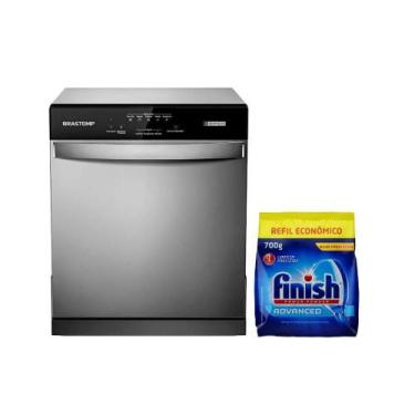 Imagem de Kit Lava-Louças Brastemp 8S Cinza BLF08BS e Detergente Pó Finish 700g,