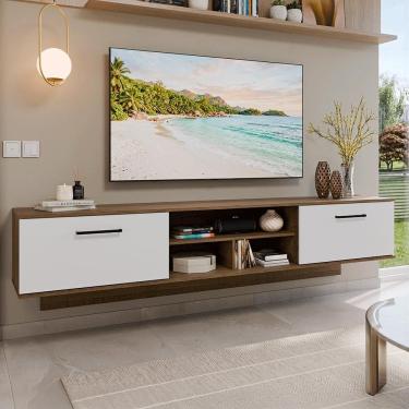 Imagem de Rack Suspenso para TV até 80 Polegadas 218 cm 2 Portas Rustic/Branco Agata Madesa