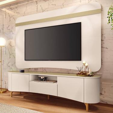 Imagem de Painel Tv 80 Pol 200cm Arven e Rack Sala Yang Off White/Champanhe H01 - Mpozenato