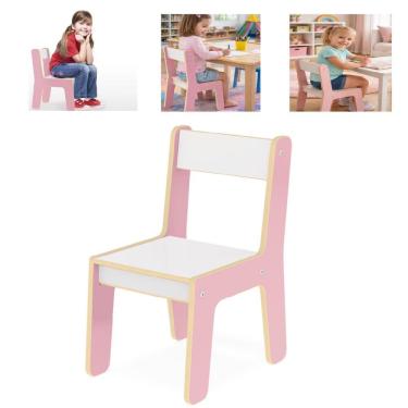 Imagem de Cadeira Infantil Cadeirinha Rosa em Mdf Reforçada Didatica para Criança Menina Rosa e Branco Junges