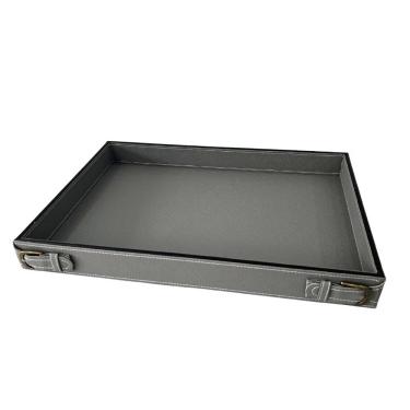 Imagem de Bandeja Decorativa Organizadora Fivelas Metálicas Cinza em Mdf com Fundo Aveludado Braswu