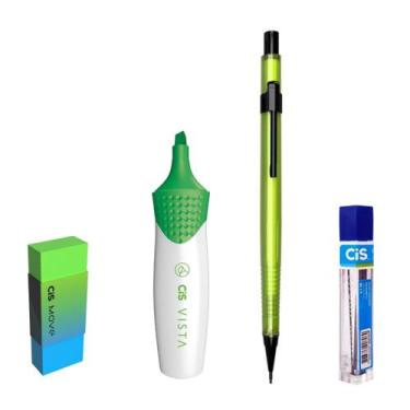 Imagem de Kit 4 Lapiseira NEON Verde 0.5mm +Borracha +Grafite +Vista - Cis
