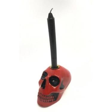 Imagem de Imagem Crânio Porta Vermelho Velas Escultura Resina 10 cm - Lua Mistic