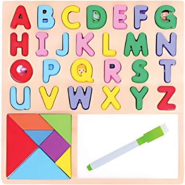Imagem de Brinquedo Pedagógico de Madeira com Encaixe e Quadro Branco 30x30cm Toy Mix