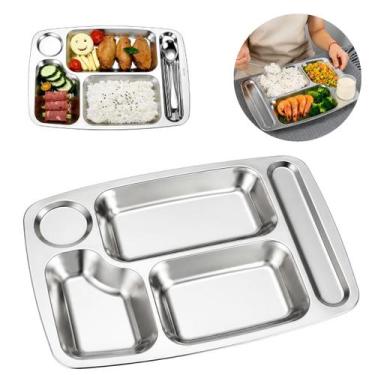 Imagem de Prato Inox 5 Divisórias Para Servir Alimentos 35cm - Kehome