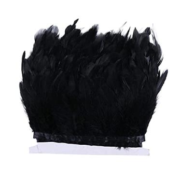 Imagem de Newmind 2 Yard Galo Hackle Pena de Galo Franja Acabamento Fita Artesanato DIY Costura Millinery Roupas Decoração de Casamento 10-15 cm - Preto