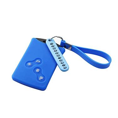 Imagem de YJADHU Porta-chaves masculino feminino porta-chaves para carro capa número de telefone chaveiro, apto para Renault Clio Logan Megane 2 3 Koleos Scenic, azul