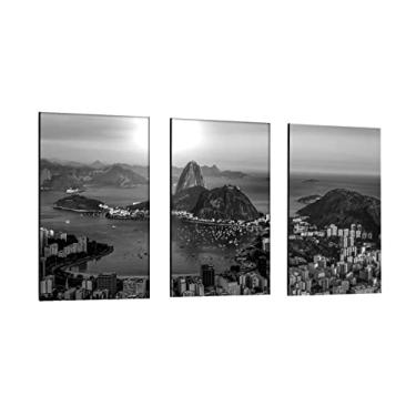 Imagem de Kit Quadros Placas Decorativos Cidades Rio de Janeiro Praia Preto e Branco