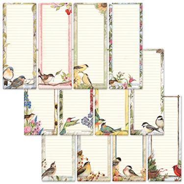Imagem de Conjunto de blocos de anotações magnéticos sazonais Birds – Conjunto de 12 miniblocos de anotações, 30 folhas, 6,3 x 16,3 cm, lista de compras, anotações de tarefas, impresso nos EUA, por Current