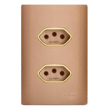 Imagem de Cj Tomada Dupla 10A Com Suporte 4X2 - Dicompel Novara Ouro Rose Gold - Dnv1500/32Orgd