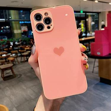 Imagem de Capa de telefone de cor sólida de vidro líquido coração para iPhone 13 11 12 Pro Max X XS XR 7 8 Plus SE2 Capa Estética Fashion, Rosa, Para iPhone 7