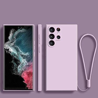 Imagem de Capa de telefone com alça de pulso de silicone líquido para Samsung S22 Ultra S21 Plus S20 FE Note 20 10 Pro S10 Lite S9 S8 Capa macia, roxo claro, para S22 Plus