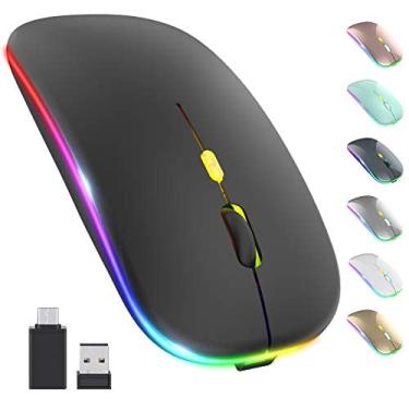 Imagem de SZAMBIT Mouse Bluetooth Sem Fio,LED Slim Dual Mode (Bluetooth 5.1 + USB) Mouse Sem Fio Bluetooth Silencioso Recarregável de 2,4 GHz com Adaptador Tipo C para Laptop/MacBook/iPad OS 13,Preto