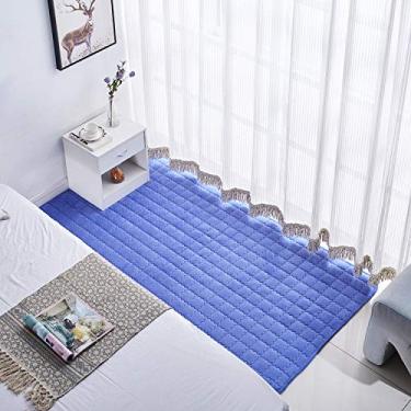 Imagem de Tapetes de área para sala de estar veludo coral macio xadrez antiderrapante tapete lavável proteger o chão tapete decorativo quarto infantil sala de estudo sofá de cabeceira, azul safira, 80 * 200 cm