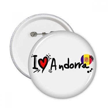 Imagem de I Love Andorra Word Flag Love Heart Illustration Pins redondos Badge Button Emblema Acessório Decoração 5 peças