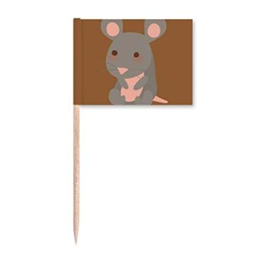 Imagem de Desenho animado infantil adorável mouse do zodíaco propício bandeiras de palito de dente marcador decoração de festa