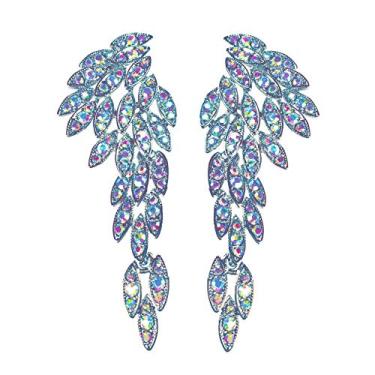 Imagem de Brincos pendentes Art Déco Grande Gatsby dos anos 20 com clipe em formato de asas de anjo, brincos pendentes para casamento, noiva, formatura, cristal, candelabro, brincos de gota longa, concurso de