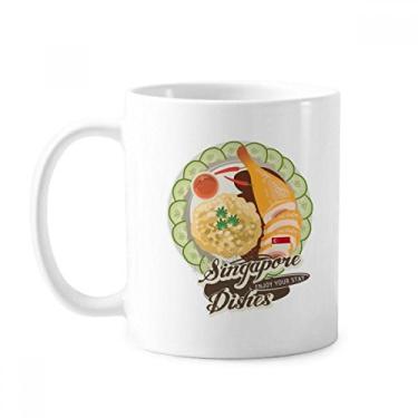 Imagem de Caneca clássica de arroz hainanês Singapura de cerâmica branca com alças 350 ml