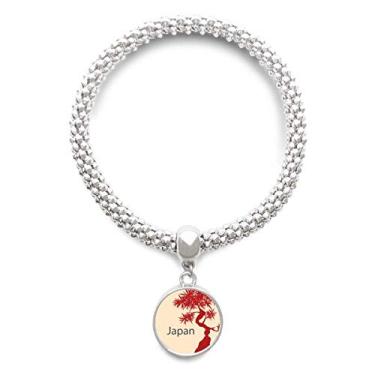 Imagem de DIYthinker Pulseira de prata com pingente redondo com estampa de árvore vermelha do Japão