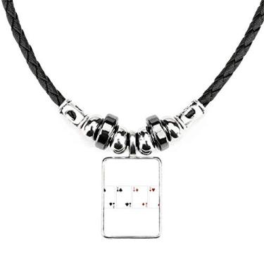 Imagem de DIYthinker Colar com 2 corações, padrão de clube de diamantes, joias, torque, pingente de corda de couro