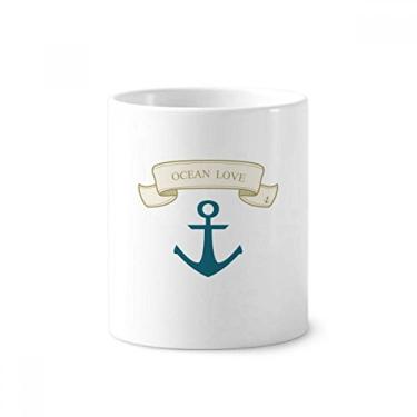 Imagem de Anchor Ocean Love Sea Sailing padrão escova de dentes caneca, copo de cerâmica branco, 355 ml