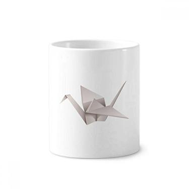 Imagem de Suporte para caneta de escova de dentes com padrão de guindaste abstrato de origami geométrico com suporte de cerâmica