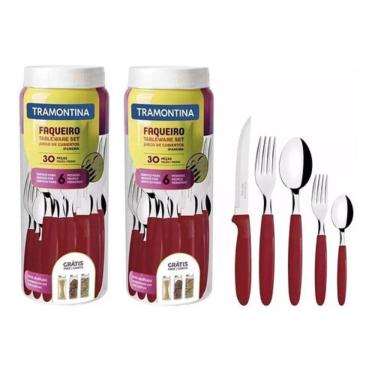 Imagem de Kit 2 Faqueiros Ipanema Aco Inox 30 Pecas